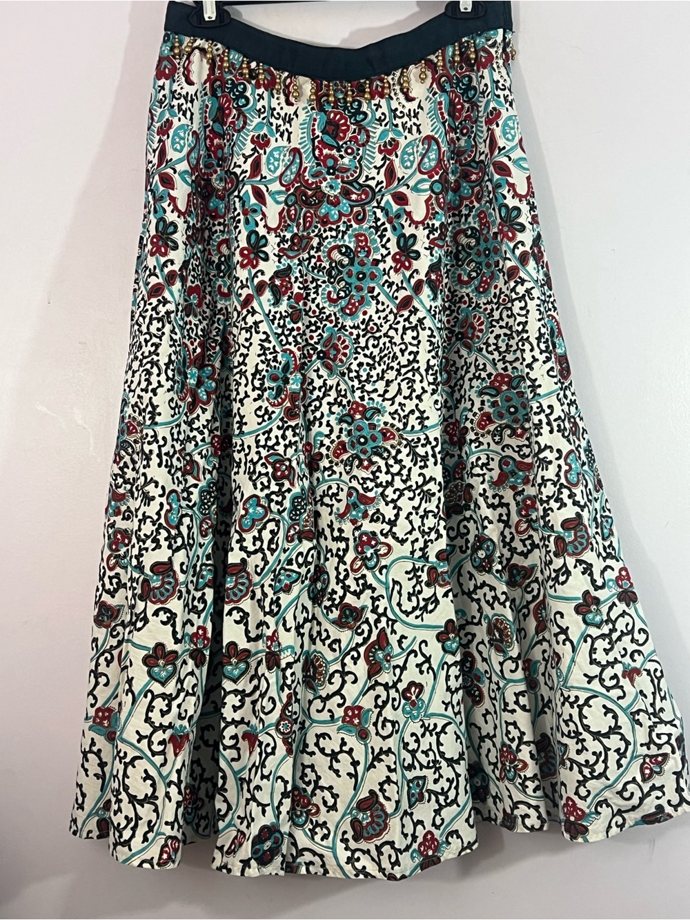 Coldwater Creek Beaded Paisley Cotton Midi Skirt Medium Boho India